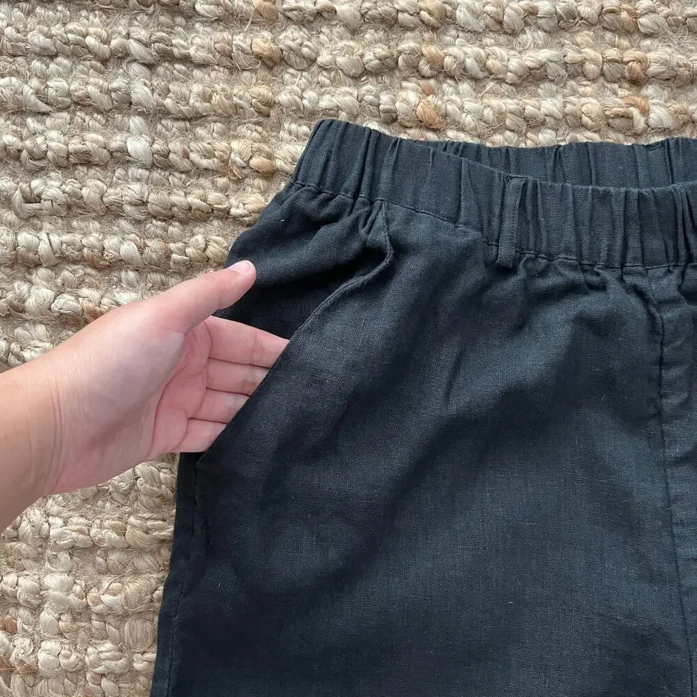 Quince 100% European Linen Pants Black Size S Pull On Crop Ankle Coastal Resort